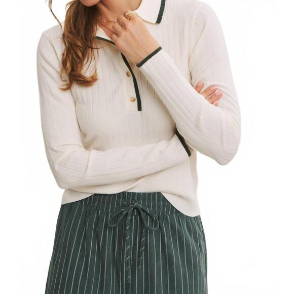 IN FEBRUARY Tops - NEW IN FEBRUARY viscose blend ribbed sweater polo in white